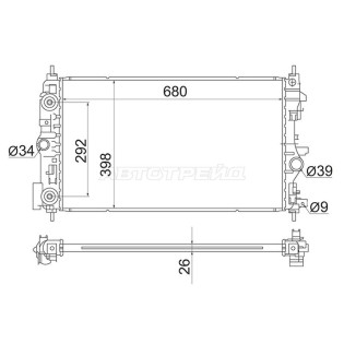 Радиатор CHEVROLET CRUZE/OPEL ASTRA J 1.4T/1.6T 09- /OPEL ZAFIRA C 10- SAT