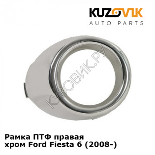 Рамка ПТФ правая хром Ford Fiesta 6 (2008-) KUZOVIK